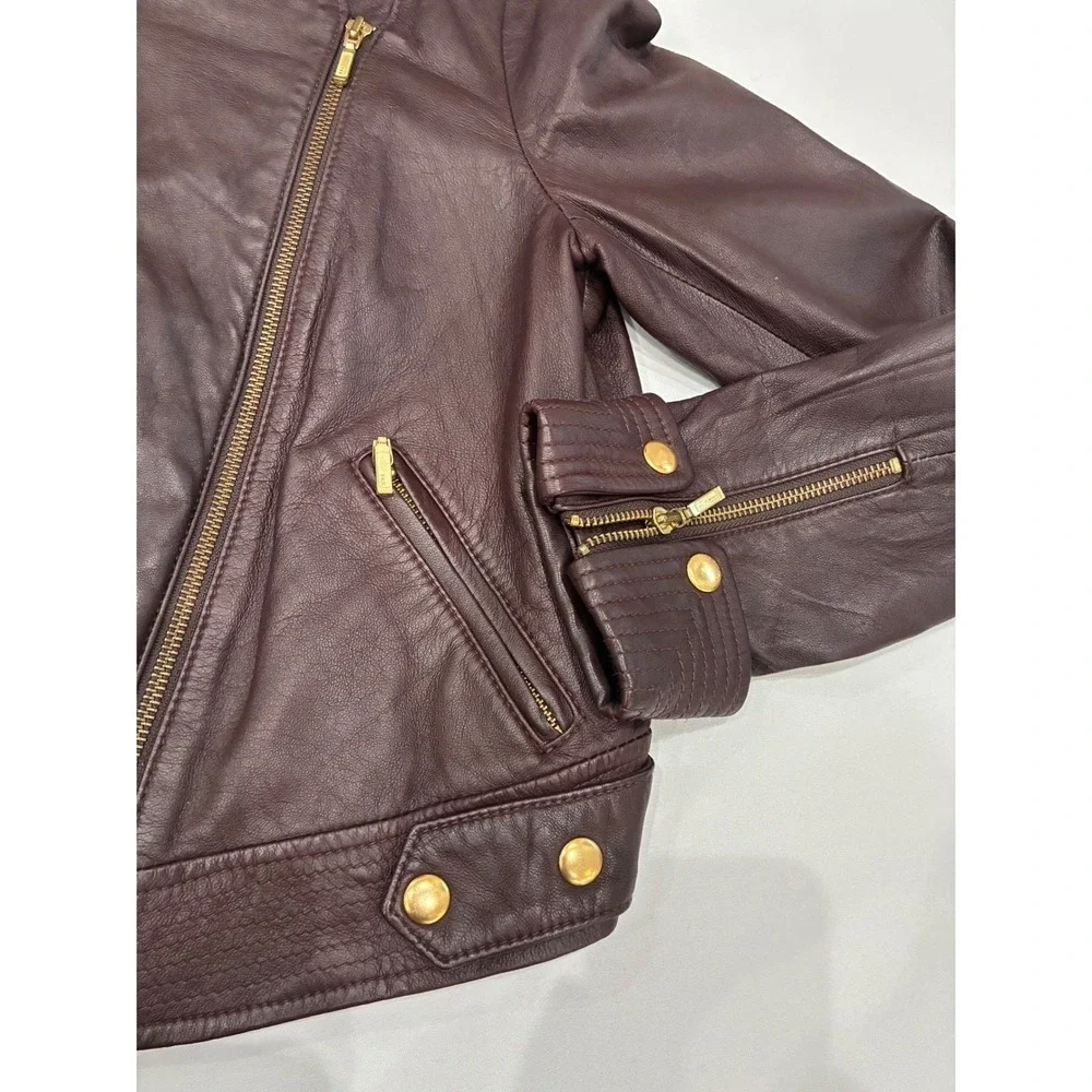 Truth and Pride Burgundy Leather Moto Jacket Womens Medium Asymetrical Zip Lined